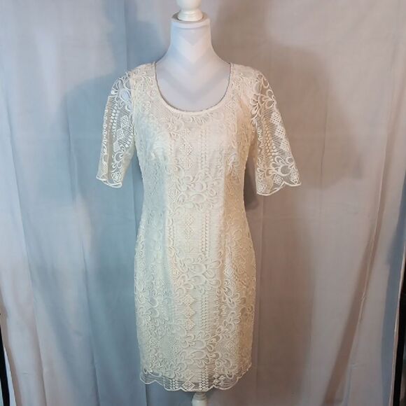 Alex Marie Elegant Cream Lace Dress - Picture 1 of 9